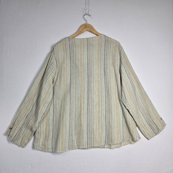 J. Jill 100% Linen Top 3X Green Multi Pin Stripe Button Front Boxy Coastal - Picture 7 of 13